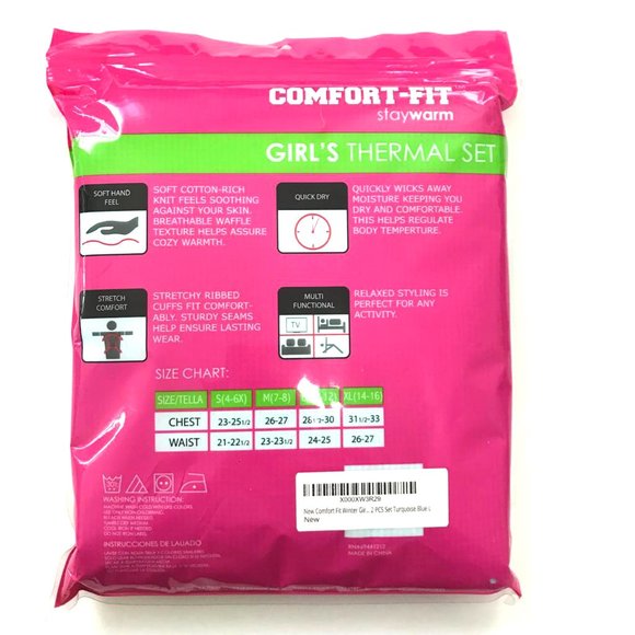 Girls Winter Warm Cotton Thermal 2 PCS Set Top+ Pants, Teal Blue,  L - Picture 5 of 5